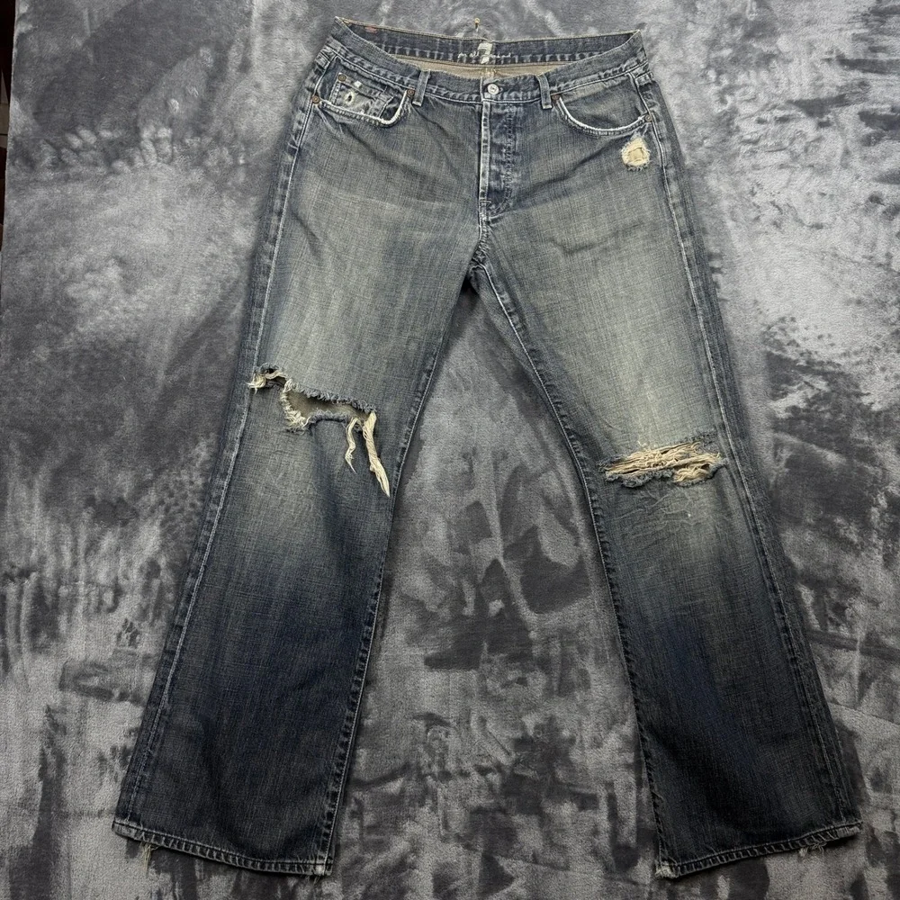 7 For All Mankind Jeans Mens 36 Blue Distressed Relaxed Straight T521F061U-061U